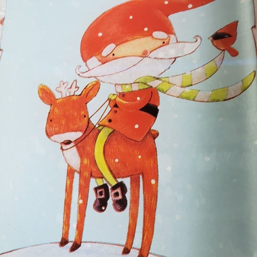 Whimsical Christmas Santa Claus on Reindeer Glass Trinket Plate Blue Tray Decor